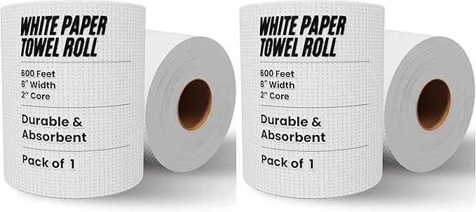Restaurantware-Paper Towel Roll 600' x 1 Roll Long Paper Towel 8" Wide Hand Towel Roll 1 Ply Universal Dispenser 2" Core Hardwound High Absorbency Everyday Use For Commercial Washroom White