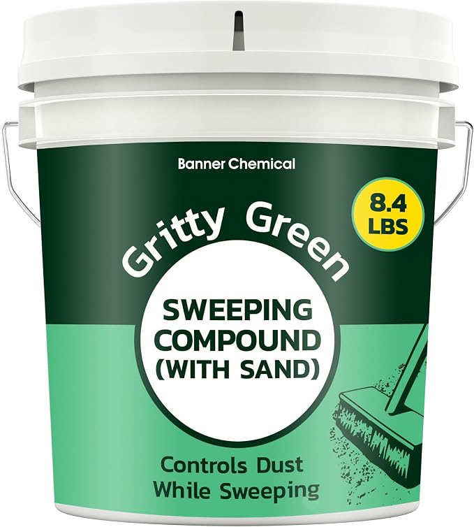 Gritty Green Sweeping Compound with Sand – Effective Dust Control on Cement & Unfinished Floors, Grit and Sand Breaks Up Loose Dust for an Even Deeper Clean, Oil Free, Made in USA (8.4 lbs)