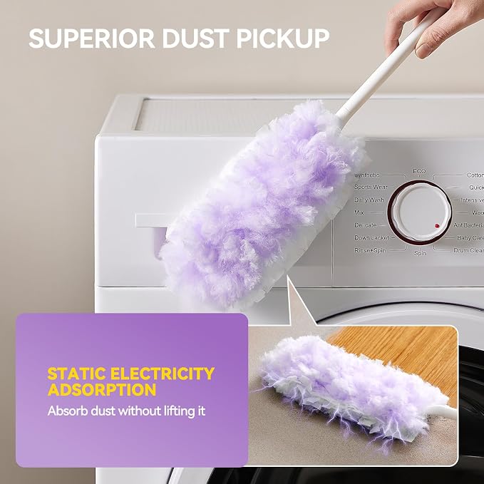 30 Count Duster Refills with 1 Handle, Heavy Duty Microfiber Feather Duster, Disposable Multi Surface Duster Kit, Household Cleaning Tool for Pet Hair, Home, Office, Blind, Furniture