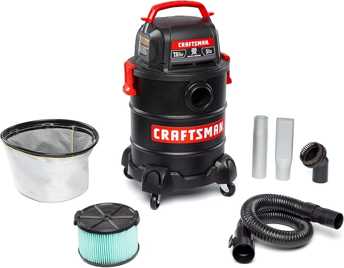 CRAFTSMAN CMXEVBE17050 5 Gallon 7.8 Amp Ash and Grilling Vacuum | Portable Dry Only Shop Vacuum with Drum Filter, Cartridge Filter, Hose and Attachments for Cool/Dry Ash Cleaning