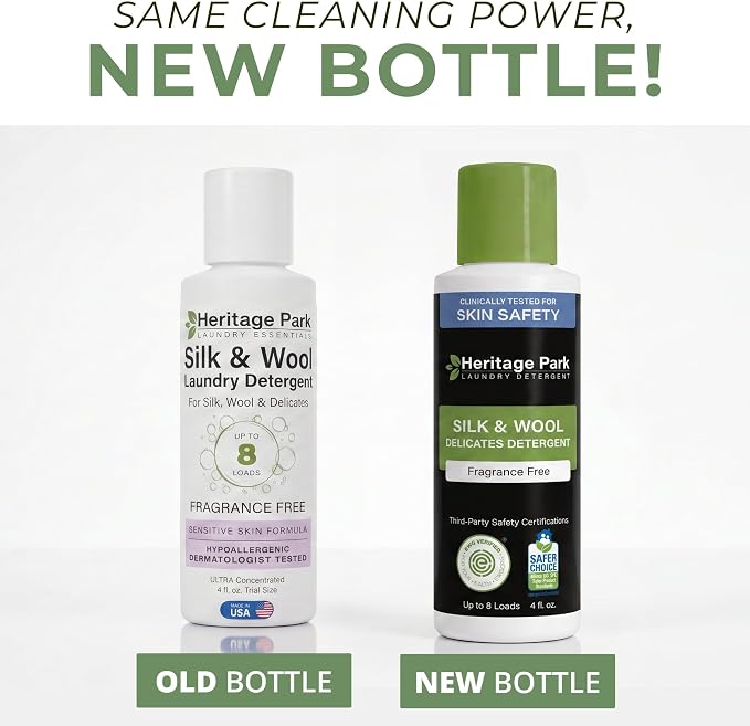 Heritage Park Silk & Wool Fragrance Free, Hypoallergenic, pH-Neutral Laundry Detergent - Dermatologist-tested, Sensitive Skin-Friendly, Enzymes-Free, Ultra Concentrated (4 Fl Oz)