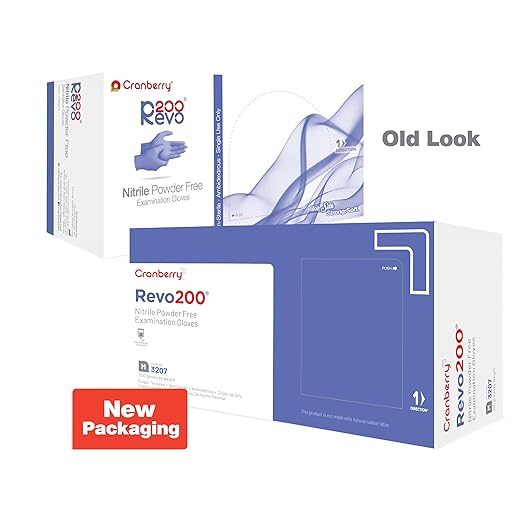 Cranberry USA Cranberry R200 Blue Nitrile Exam Gloves, Pack of 200, X-Small, 3.0 Mil