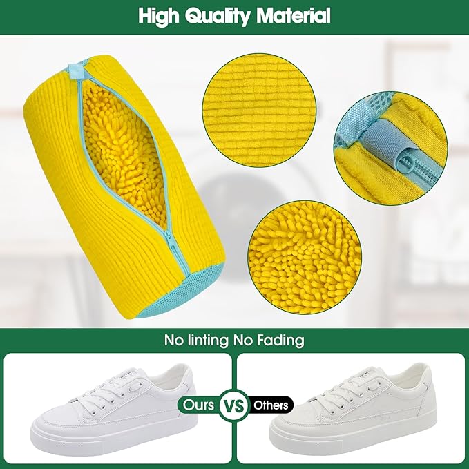 Shoe Washing Machine Bag, 2 Pack Sneaker Cleaner Kit with 10 Washer Balls for Gym Sneakers and Flats, Shoe Laundry Bag with Zipper Protection Design,Large Size for Women's, Men's, and Kid's Shoes