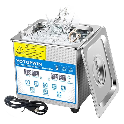 Professional Stainless Steel Heated Ultrasonic Cleaner Machine for Jewelry Glasses Watch Straps Dentures Carburetor Circuit Board Mouth Guard Precision Small Parts Cleaning Equipment (1.3L)