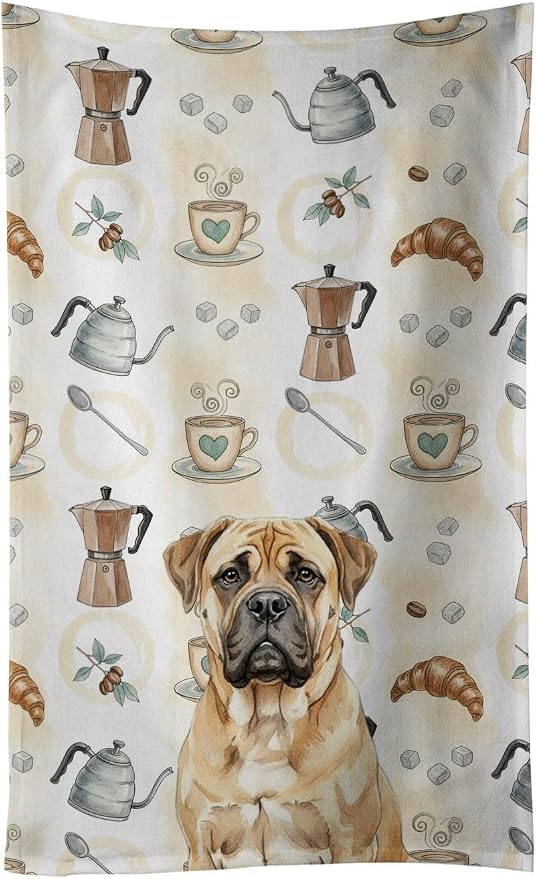 Caroline's Treasures Bullmastiff Coffee Bar Kitchen Towel Velour Plush Front and Cotton Loop Back Machine Washable