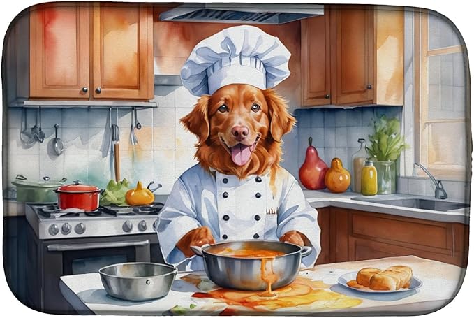 Caroline's Treasures DAC6293DDM Nova Scotia Duck Tolling Retriever The Chef Dish Drying Mat Absorbent Dish Drying Mat Pad for Kitchen Counter Dish Drainer Mat for Countertop, 14 x 21", Multicolor