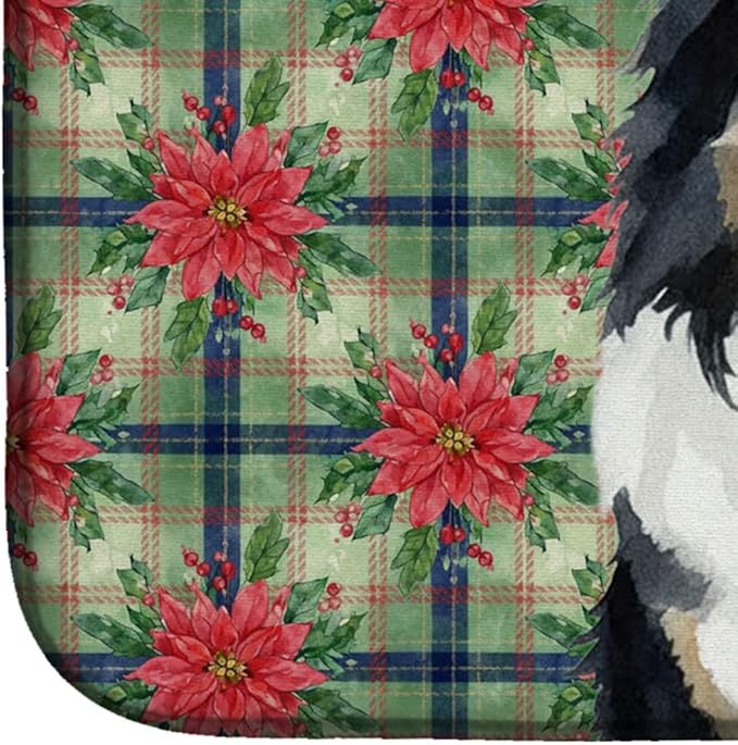 Caroline's Treasures Tricolor Sheltie Christmas PoinsettIas Dish Drying Mat Absorbent Dish Drying Mat Pad for Kitchen Counter Dish Drainer Mat for Countertop, 14 x 21", Multicolor