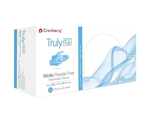 Cranberry USA Cranberry Truly 200 LDP Light Blue Nitrile Exam Gloves, Pack of 200, X-Large, Fentanyl Resistant, Chemo Drug Tested, Low Dermatitis Potential, 3.2 Mil