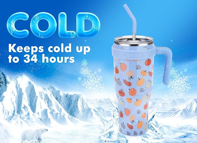 Zenbo 50 oz Mug Tumbler With Handle and Straw Lid | Stainless Steel Insulated Tumblers, Keeps Drinks Cold up to 34 Hours, Fit in Car Cup Holder, Dishwasher Safe,BPA Free
