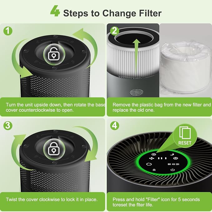 Chuboor Air Purifiers for Home Large Rooms, H13 True HEPA for Bedroom Dorm Room Pets, kitchen, washroom, with Timer, Auto Mode, Sleep Mode, for Smoke and Dust, Pollen, Odors, PJ01, Black