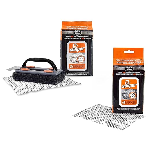Proud Grill Q-Swiper BBQ Grill Cleaning Bundle – Grill Brush with Scraper + Heavy-Duty Grill Cleaning Wipes, Bristle-Free & Wire-Free Grease Removal Kit