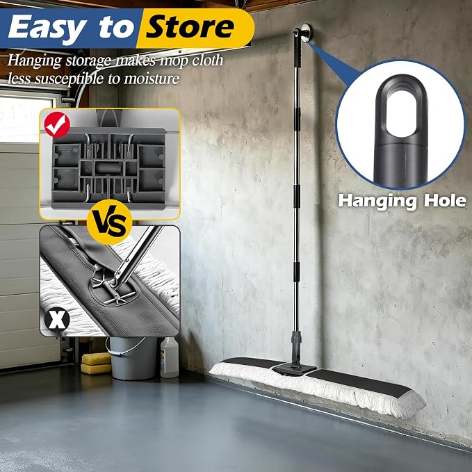 MASTERTOP 40" Commercial Dust Mop for Floor Cleaning, Heavy Duty Flat Mop | Industrial 64" Long Handle Push Broom with 2 Cotton Pads for Hardwood, Tile, Laminate, Concrete, Warehouse & Gym Cleaning