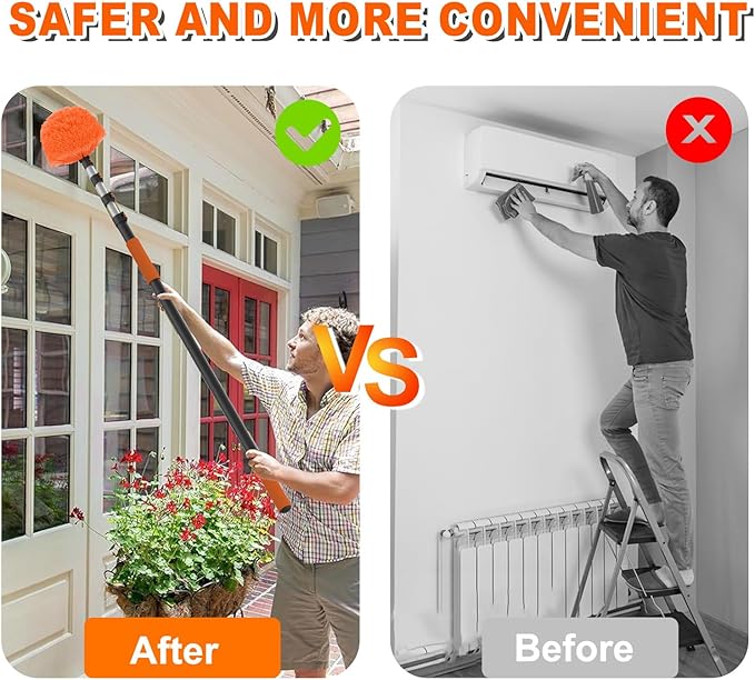 SISUPASSIE 36FT Reach Cobweb Duster with Extension Pole, High Ceiling Long Duster with 7-30FT Telescoping Pole, Spider Web Brush for Indoor Outdoor Use