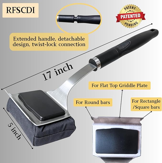 Grill Brush for Outdoor Grill Bristle Free - Reinforced Grill Cleaner Scraper BBQ Brush - Replaceable Head Barbecue Grill Cleaning Brush - Safe BBQ Accessories Grill Tools (Black)