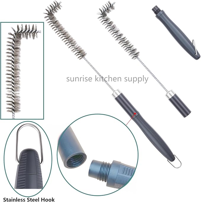 SUNRISE Fryer Brush with Long Handle (Stainless Steel with Plastic Handle, L, Single, and Double Brush)