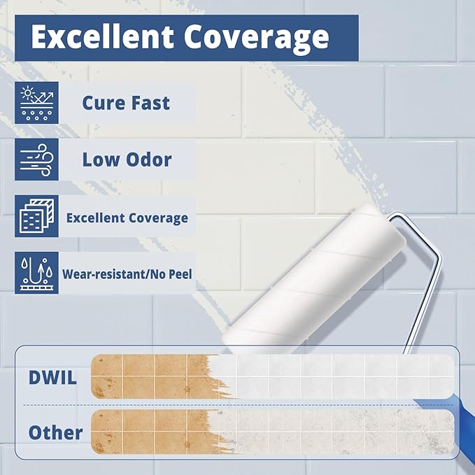 DWIL Tub Paint, Tub and Tile Refinishing Kit with Tools, Bathtub Paint Water Based &Low Odor, Easy to Use for Sink Bathroom Shower, Vanilla White 35oz/50-55sq.ft