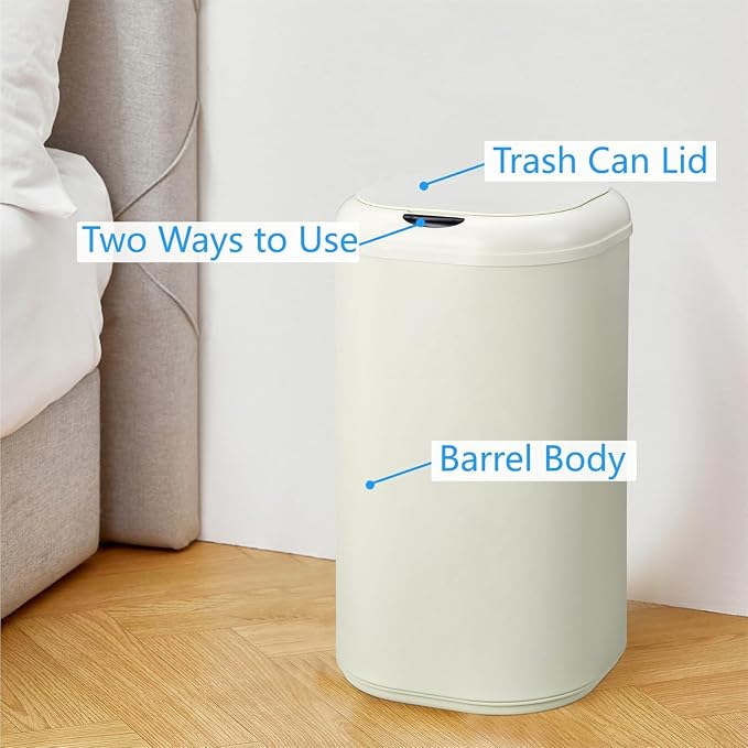 8 Gal/30L Motion Sensor Trash Can, Smart Touchless Automatic Stainless Steel Garbage Bin with Lid, Cylindrical Waste Bin for Bathroom, Living Room, Home Office, Beige