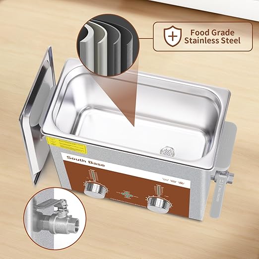 SOUTH BASE Ultrasonic Cleaner,6L 180W Stainless Steel Sonic Cleaner with Cleaning Basket,Timer&Heater,Encoded Ultrasonic Cleaning Machine for Cleaning Parts,Jewelry,Eyeglasses,Chain