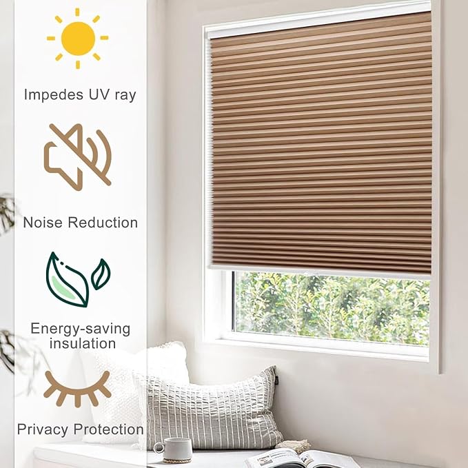 MYshade Cordless Blackout Cellular Shades, 1.5" Honeycomb Window Blinds for Bedroom & Nursery, Thermal Insulated, Noise Reducing, Privacy Shades, Inside or Outside Mount (20" W x 64" H, Light Brown)