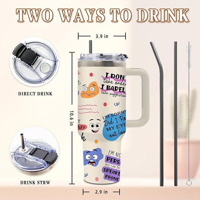 DUUV 40 Oz Funny Tumbler with Handle and Lid, Motivational Saying Cup for Work Office Coworkers, Encouragement Gifts for Birthday Christmas, 1PCS
