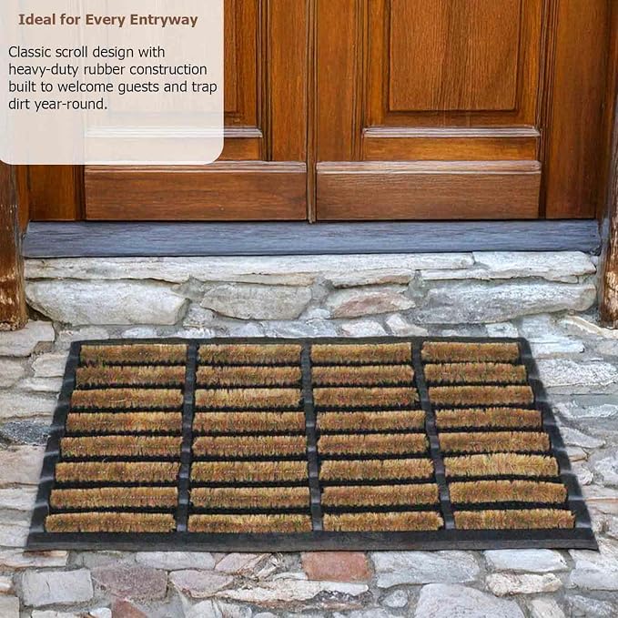 Gardenised Shoe and Boot Scraper Mat with Tray Coir Bristles Built-in Wire Brush and Non-Slip Rubber Base for Mud Dirt and Debris Removal at Entryway Patio Porch Worksite and Garage Entrance, 18x30