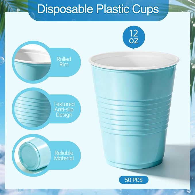 Kochorie 50 Pack Disposable Plastic Cups 12 Ounce Drinking Party Cups Bulk Party Cup for Summer Parties Wedding Birthday Baby Shower Picnics Events, Gradient Blue Colors