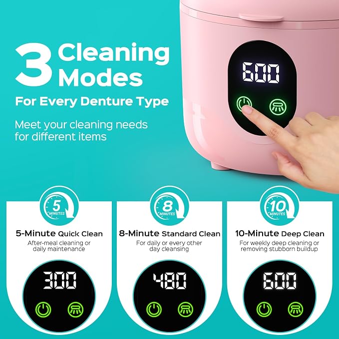 COSLUS C60 Ultrasonic Retainer Cleaner Machine: 45kHz Professional Dental Cleaning Pod for Denture, Mouth Guard, Aligner & Jewelry Deep Cleaning - Removable Tank, Upgraded Durable for Home Use, Pink