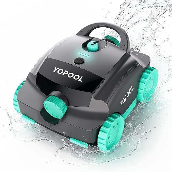 Pool Vacuum,YOPOOL Cordless Robotic Pool Cleaner, Dual-Layer Filtration,Powerful Obstacle Crossing, Enhanced Edge & Corner Cleaning,100-Min for Above-Ground & Flat-Bottom Pools to 860 Sq.Ft (Green)