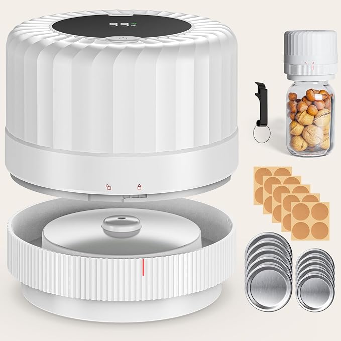 HTPOW Automatic Mason Jar Vacuum Sealer, One-Touch for Food Storage | Canning, pickling, one-touch operation, 1300mAh rechargeable battery, wide & regular mouth jar compatible