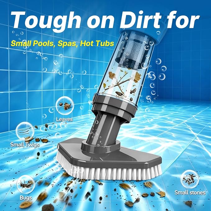3 in 1 Cordless Rechargeable Pool Vacuum, Handheld Pool Cleaner Ideal for Spas, Hot Tubs and Small Pools for Sand and Debris