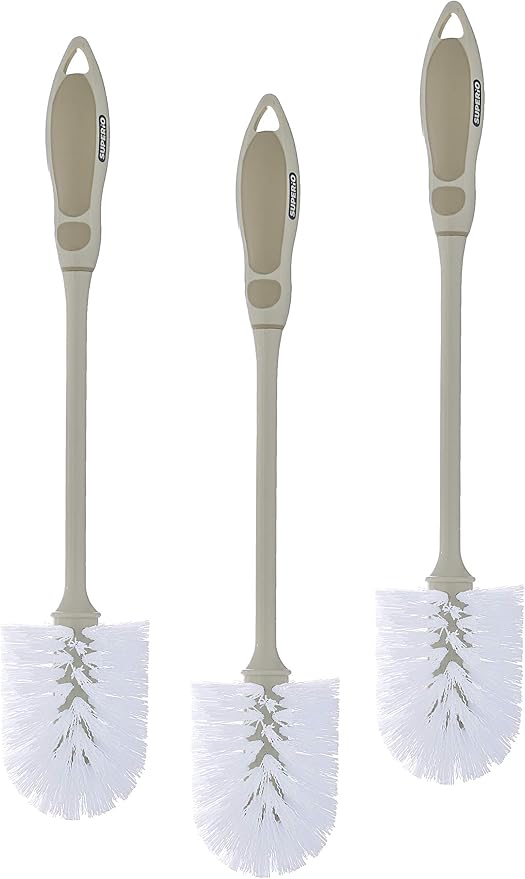 Superio Beige Toilet Brush Heavy Duty Durable Bristles with Long Handel Comfort Grip