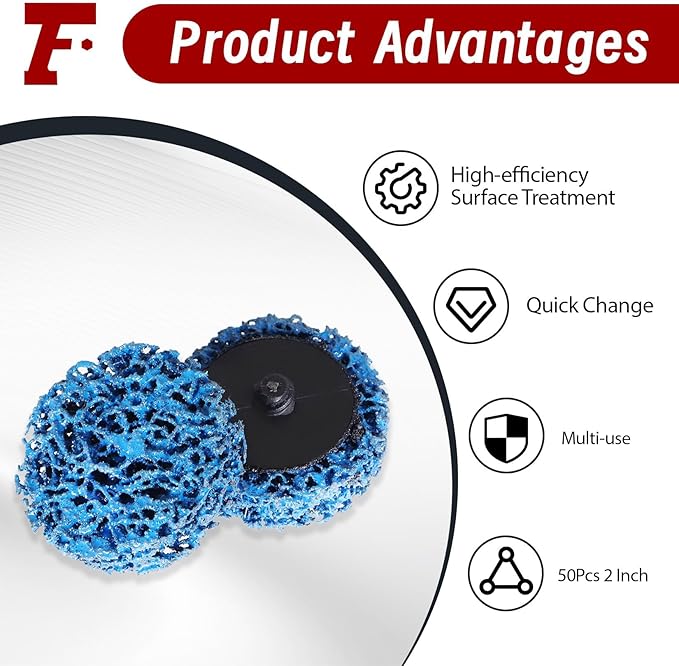 25-Pack 2" Quick Change Clean and Strip Discs – Extra Coarse Blue Non-Woven Abrasive Pads – Fits Angle Grinders for Paint, Rust, Weld Cleaning