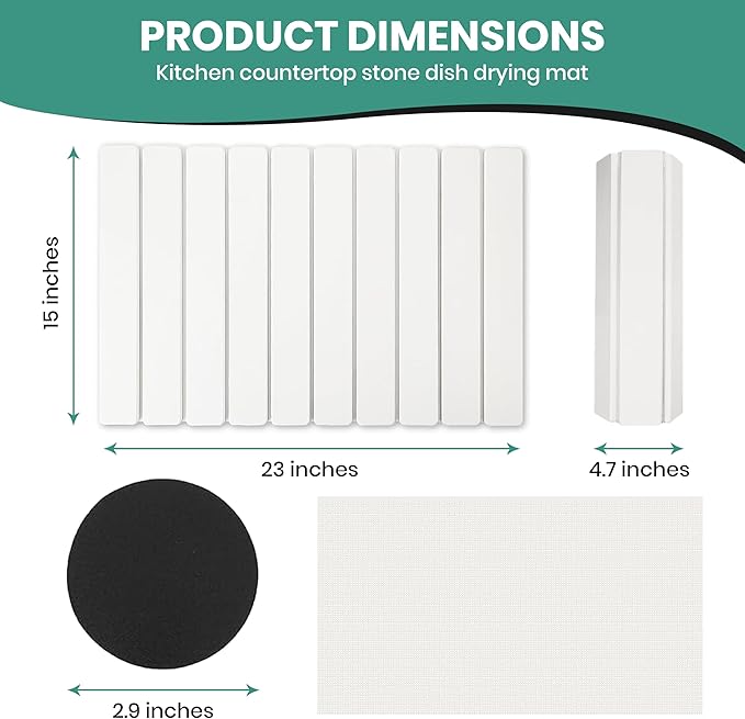 Stone Dish Drying Mat for Kitchen Counter - 23x15 Large Quick Dry Stone Mat Kitchen, Absorbent Diatomaceous Earth Kitchen Drying Mats for Countertops, Fast Drying Stone Sink Mat for Dishes and Cups
