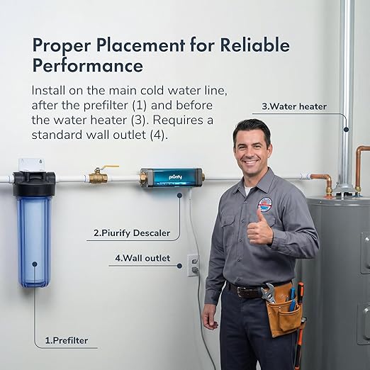 PIURIFY in-Line Whole House Electronic Water Descaler System | All Hardness Levels + Extreme Hard Water | UP to 15+ GPG / 250+ PPM | 168V High-Power | 5 x More Effective | Salt-Free | No Maintenance
