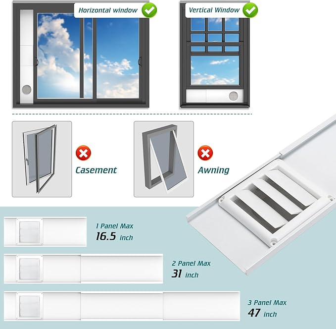 Daisypower Dryer Vent Window Kit, Adjustable Window Vent Kit with Outdoor Dryer Vent Cover,4 Inch Hood for Exhaust Ventilation