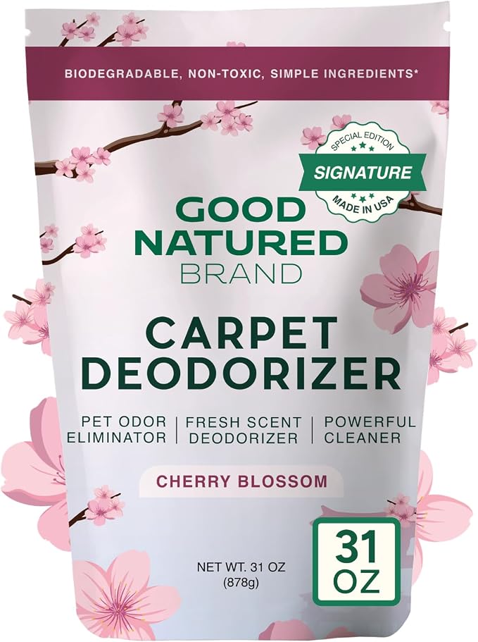 Good Natured Brand | Carpet Deodorizer & Freshener Powder | 31 oz Pet Odor Eliminator for Strong Odor & Pet Urine | Fresh Natural Cherry Blossom Scent | Safe for Homes with Pets