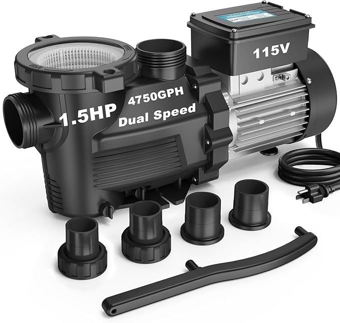 1.5HP In/Above Ground Pool Pump 4750GPH Dual Speed High Flow 115V Powerful Self Primming Swimming Pool Pumps with Filter