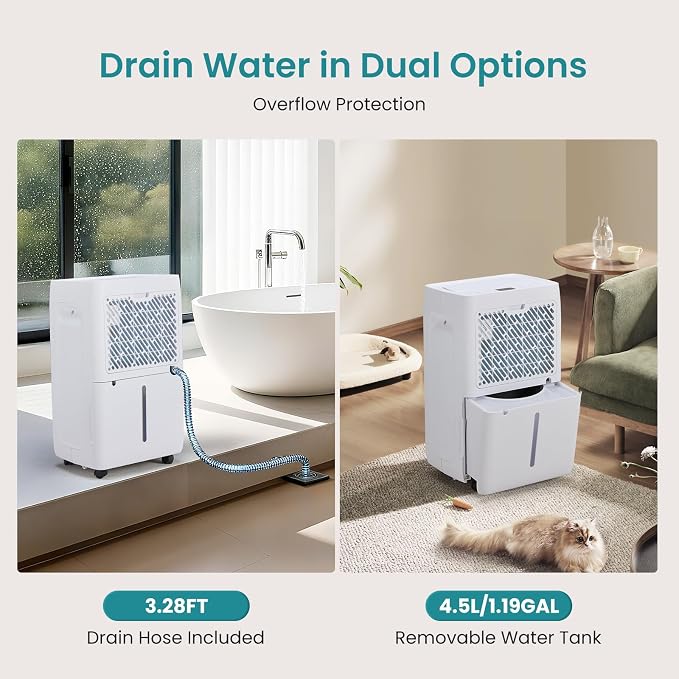 DUMOS 50Pints Dehumidifier with Drain Hose, Most Efficient Energy Star, 3,500 Sq.Ft Dehumidifier for Basement, 1.19 Gallon Tank 41dB, Airflow Swing, Ideal Humidity Remover for Home, Bedroom & Bathroom