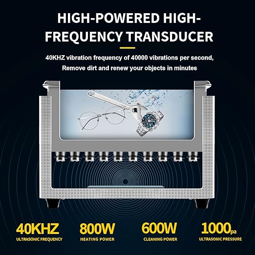 Commercial Ultrasonic Cleaner 30L with Knob, Heater Timer 10 Transducers 800W+600W 42kHz for Carburetor Bike Chain Brass Instrument Jewelry Denture Professional