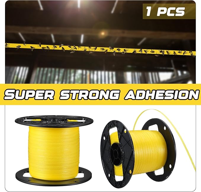 Qualirey 1 Pc Sticky Fly Tape Roll 1000 ft Fly Ribbon Line Kit Housefly Reel Hanging Sticky Tape Trap Disposable Bug Strip for Barns Home Indoor Outdoor, Non-Toxic (Yellow)