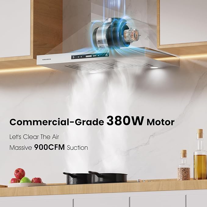 30-inch Wall Mount Range Hood, 900 CFM Ducted/Ductless Kitchen Vent Hood with Full Copper Motor, Triple Smart Controls (Gesture/Remote/Touch), Tunable LED Lighting, Stainless Steel