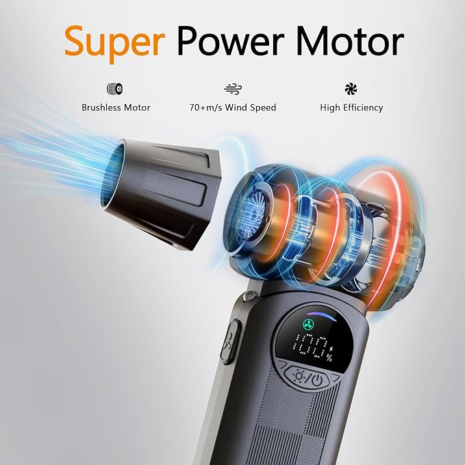 Compressed Air Duster,150000RPM Powerful Brushless Motor Electric Air Duster, Infinite Speed & Fast Charging, Rechargeable Cordless Air Blower with Vacuum Function for PC Keyboard, Car & Home – Black