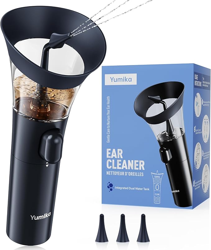 Yumika Ear Wax Removal Kit – Manual Ear Cleaner with Powerful Water Flow for Deep Clean & Soft Silicone Tip, Dark Blue