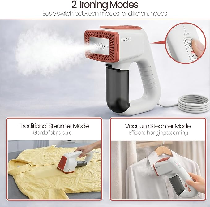 Vacuum Steamer for Clothes, 2000Pa&3600Pa Suction Handheld Clothes Steamer,2 in 1 Portable Travel Steamer for Clothes,Garment Steamer With 122ml Water Tank (for 110-120V) (Pearl White)