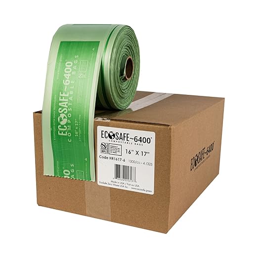 EcoSafe-6400 HR1617-6 Certified Compostable Bag - ASTM D6400 Approved - Small 16x17” Green Bags for 2.5 Gallon Bin - Extra Strong Leak, Puncture and Tear Resistant Food Scraps Bin Liners, Pack of 1300