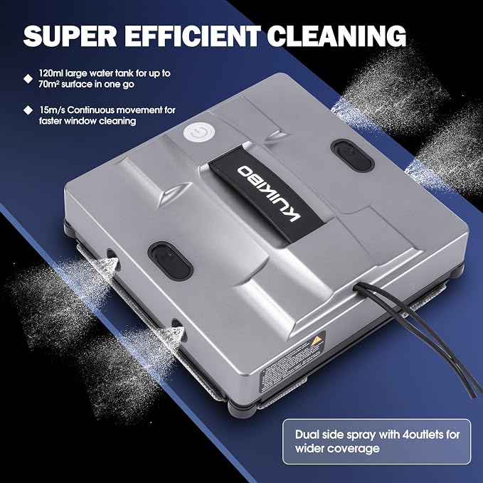 K1 Window Cleaning Robot with 4 Spray Nozzles Robotic 6000Pa Window Cleaner Automatic Washer Robot with Edge Detection Low Noise Glass Cleaning Robot for Framed/Frameless Surface