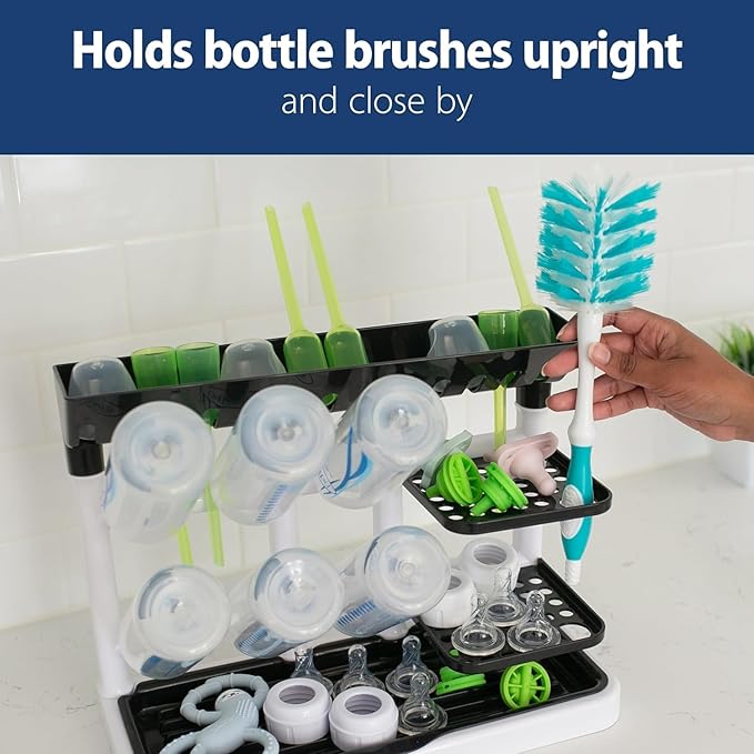 Dr. Brown's Baby Bottle Drying Tower, Stand-Up Drying Rack with Reusable Sponge Baby Bottle Cleaning Brush Set, 3-Pack, Pink