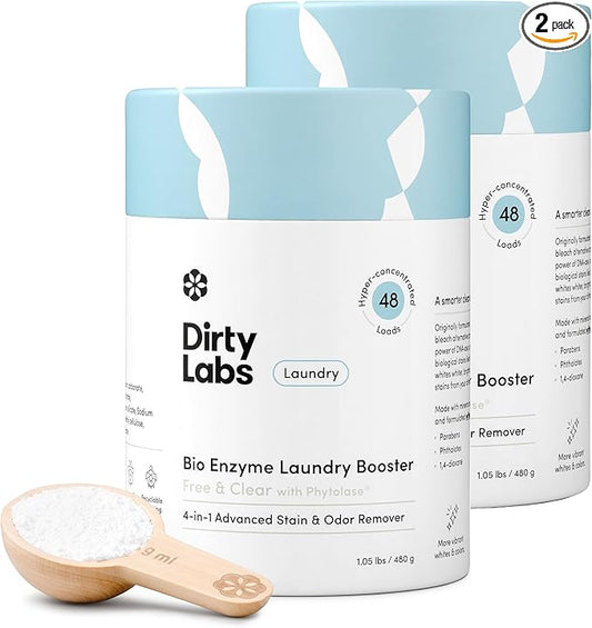 Dirty Labs | Scent Free | Bio Enzyme Laundry Booster | 2-Pack = 96 Loads | Hyper Concentrated | High Efficiency & Standard Machine Washer | Nontoxic, Biodegradable | Stain & Odor Removal Booster
