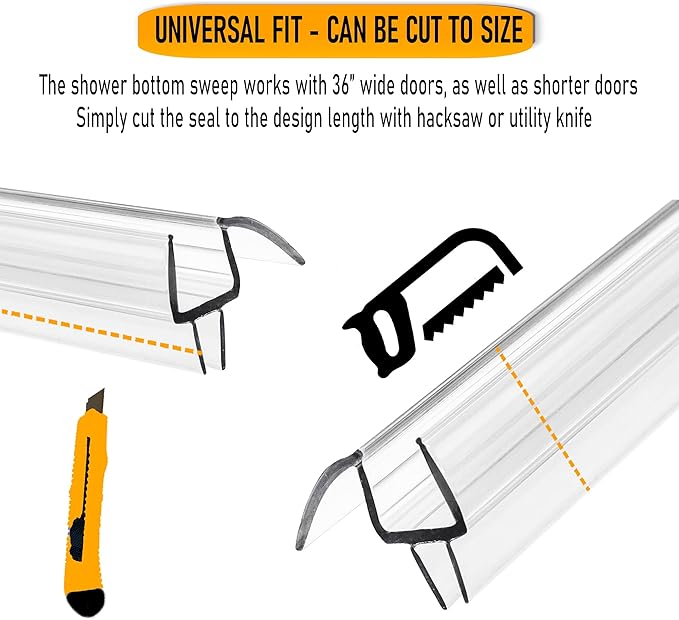 eatelle Shower Door Bottom Seal with Drip Rail for 3/8" (10mm) Thick Glass, 36" Long Sweep - Ultra Clear Polycarbonate