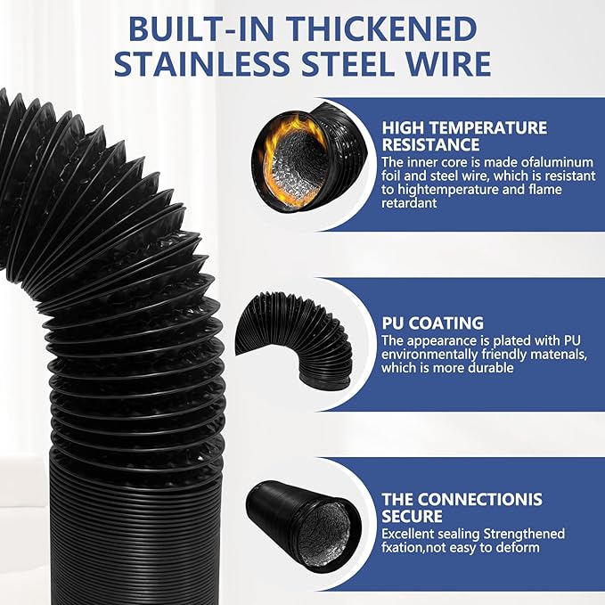 Dryer Vent Hose For Tight Space | Flexible Dryer Vent Connector Kit with 4 Inch 9.8 Feet Hose | Includes 2 90-degree Dryer Vent Elbow & Dryer Vent Duct | Easy Installation Space Saving (Black)